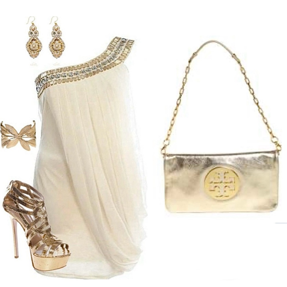 SOLD!!Tory Burch Metallic Gold Leather Reva Chain Shoulder Bag / Clutch w/ COA - Picture 8 of 16